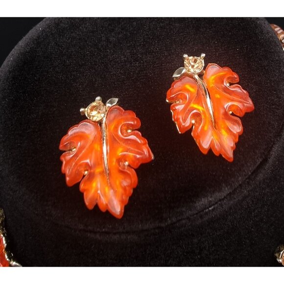 Vintage Lisner 1950s Autumn Leaf Necklace & Earrings Set - Picture 5 of 5
